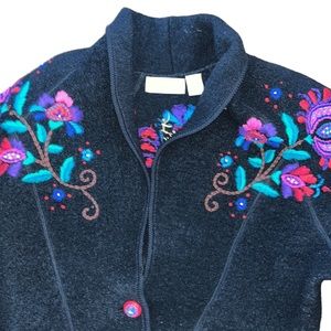 Vintage 80s Embroidered Wool Sweater Jacket~SSG by Catharine Lover~M/L